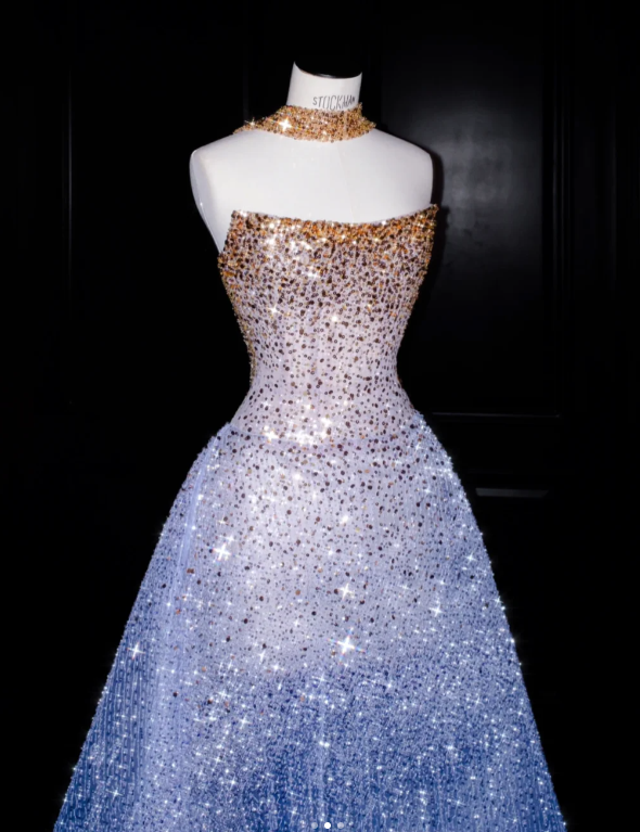 Blaues langes Ballkleid Abendkleid zum 21. Geburtstag cg26107