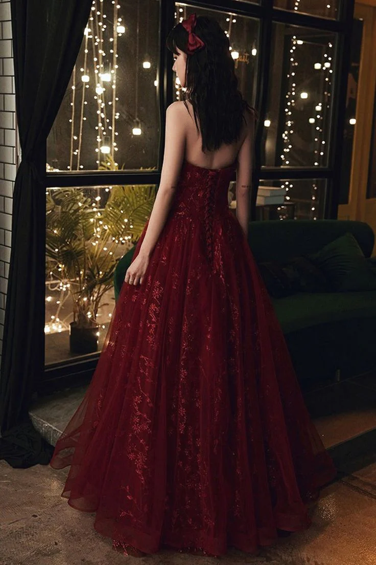 Tulle Long  Prom Dresses  Wine Red Tulle  Formal Evening Dress cg26233