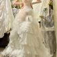 Sleeveless White Chiffon Wedding Dress Tiered Elegant Wedding Gowns cg26322
