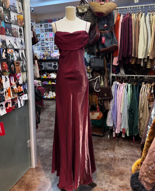 Spaghetti Straps Burgundy Vintage Prom Party Dress Evening Dress cg26349
