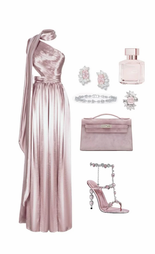 Pink Long Prom Dress Pleated Evening Dress Birthday Outfit cg26104
