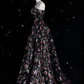 Fashion Ball Gown Strapless Black Floral Floor Length Evening Dress Prom Dresses cg26240