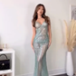 Pretty Mermaid Spaghetti Straps Sequin Green Long Prom Dresses Evening Dress cg26143