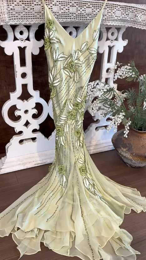 Vintage Green Beading Prom Party Dress Evening Dress Birthday Outfit  cg26362