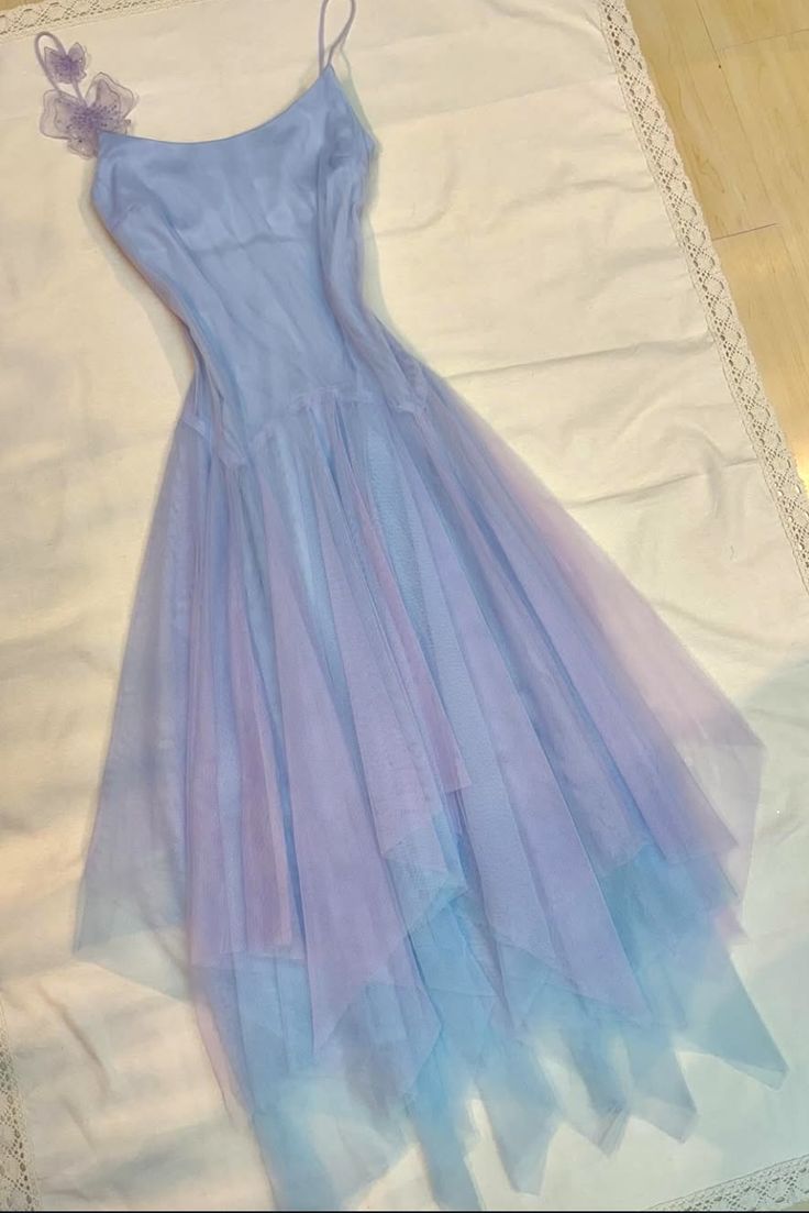 Blue Purple Fashion Gradient Fairy Spaghetti Strap Elegant Ladies Dress Unique Dress Fairy Dress Long Chiffon Dress  cg26180