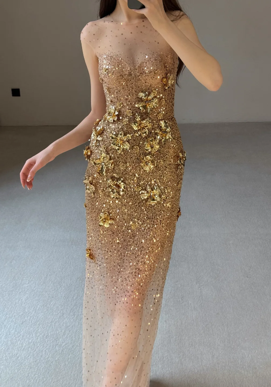 Gold Sequin Prom Party Dress Sparkle Evening Dress 22nd Birthday Outfit  cg26247