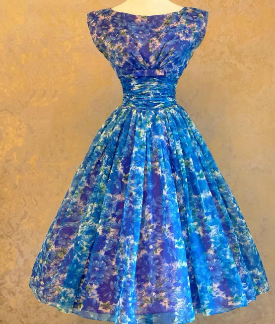 Sleeveless Blue Flora Prom Party Dress Midi Length Evening Dress  cg26333