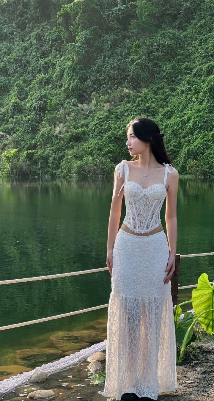 White Lace Evening Party Dress 2 Pcs Set Formal Prom Dress cg26165