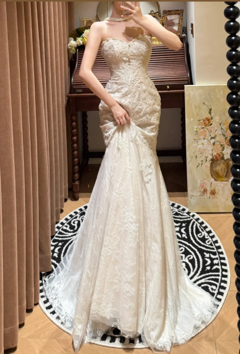 Sleeveless Mermaid Lace Wedding Dress Sexy Evening Dress cg26318