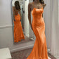 Cute Mermaid Scoop Neck Pink Satin Long Prom Dress    cg25397