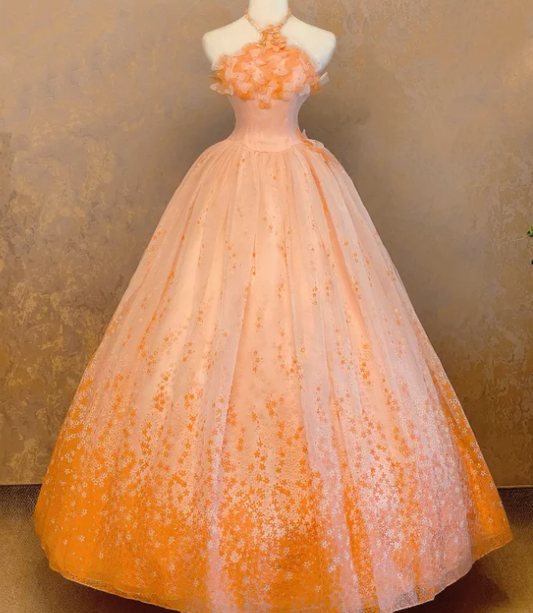 Orange Tulle Prom Party Dress Vintage Evening Dress Birthday Outfit cg26265