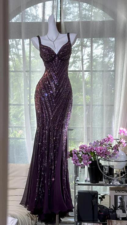 Exquisite Beaded Sequin Mermaid V Neck Chiffon Prom Dress Evening Dress Formal Dress  cg26216