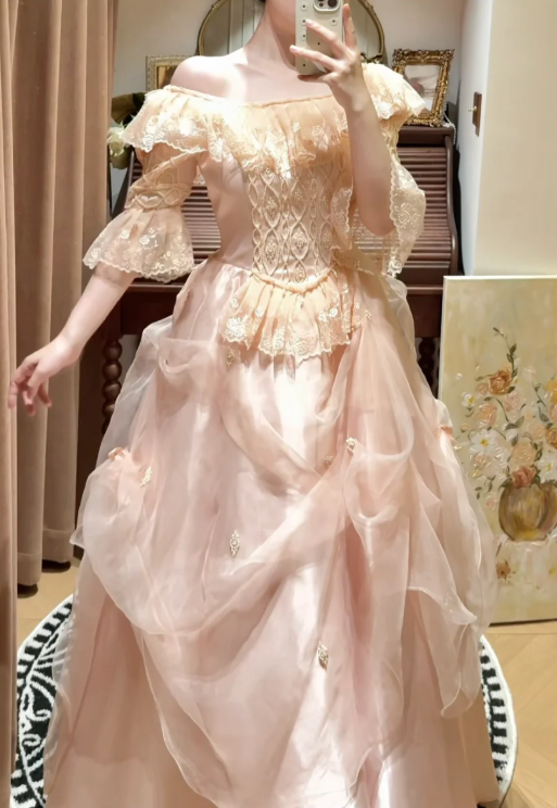 Off The Shoulder Pink Satin Prom Party Dress Vintage Birthday Dress cg26317