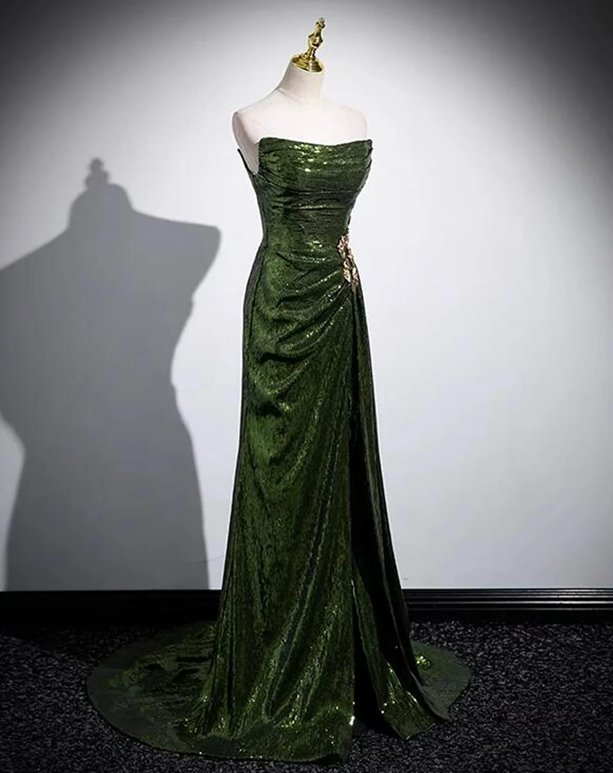 Green Sequins Mermaid Long Prom Dress with Leg Slit, Green Sequins Party Dress      cg25260