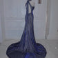 Luxurious Navy Blue Long Evening Gown Mermaid Halter Neck Backless Party Dress    cg25265