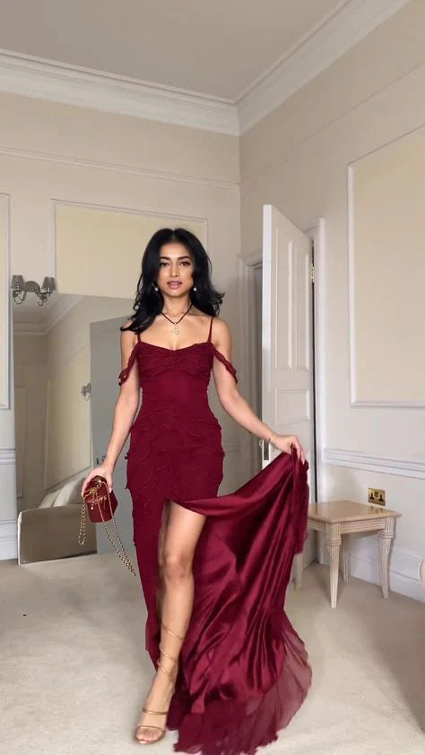 Sexy Burgundy Chiffon Long Prom Dresses Evening Dress      cg25244