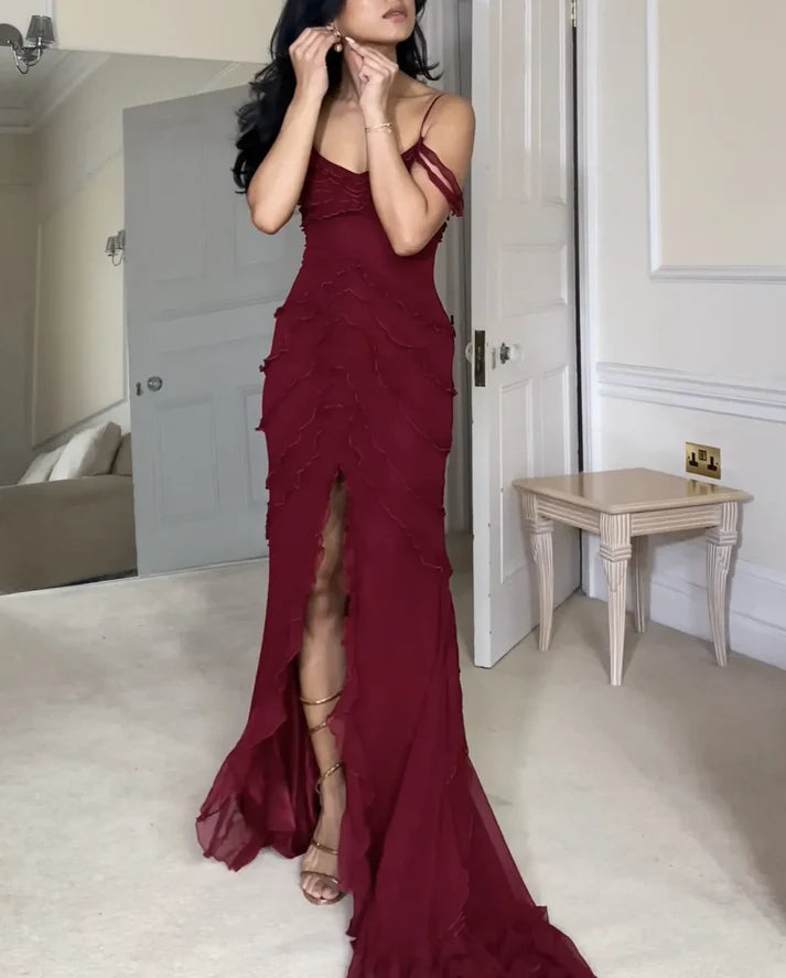 Sexy Burgundy Chiffon Long Prom Dresses Evening Dress      cg25244