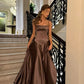 Spaghetti Straps Coffee Long Prom Dress Formal Party Dress      cg25204