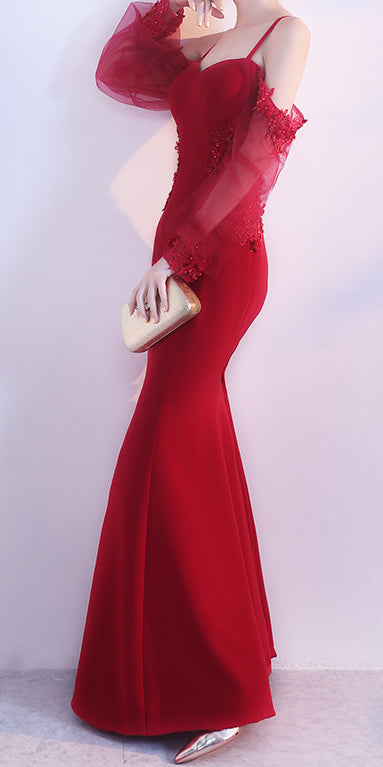 Red Spandex Mermaid Long Prom Dress 2020, Red Formal Gowns, Red Formal Dresses  cg6907