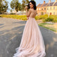 A-Line/Princess Tulle V-neck Hand-Made Flower Sleeveless Sweep/Brush Train Dresses Prom Dress     cg20737