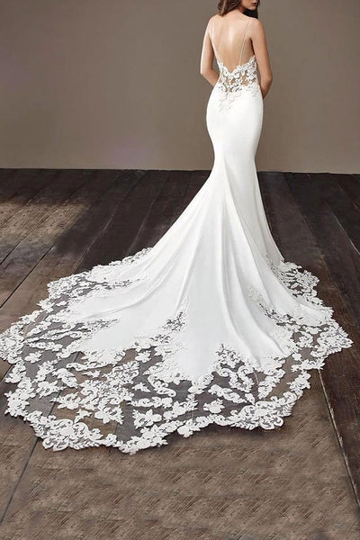 Charming Appliques Lace Mermaid Wedding Dresses with Straps, Sexy Sleeveless prom gown cg1492