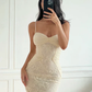 Mermaid Spaghetti Straps Ivory Lace Floor Length Prom Dresses Chiffon Evening Dress cg26207