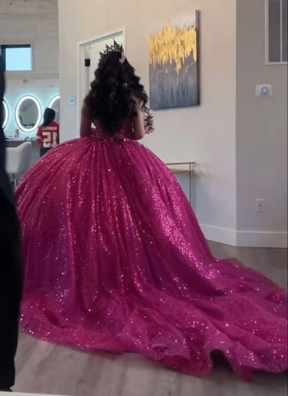 Fuchsia Sleeveless Sequin Quinceanera Dress cg26150