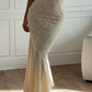 Mermaid Spaghetti Straps Ivory Lace Floor Length Prom Dresses Chiffon Evening Dress cg26207