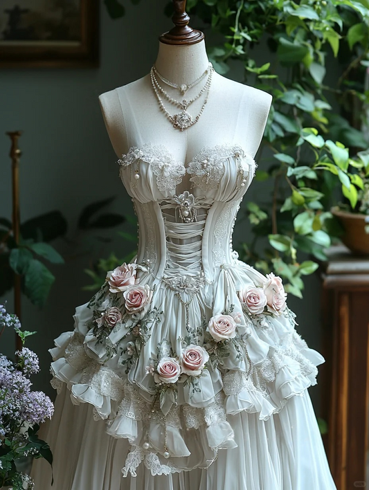 Chiffon Flowers Wedding Dress Sweetheart Dreamy Wedding Gown cg26287