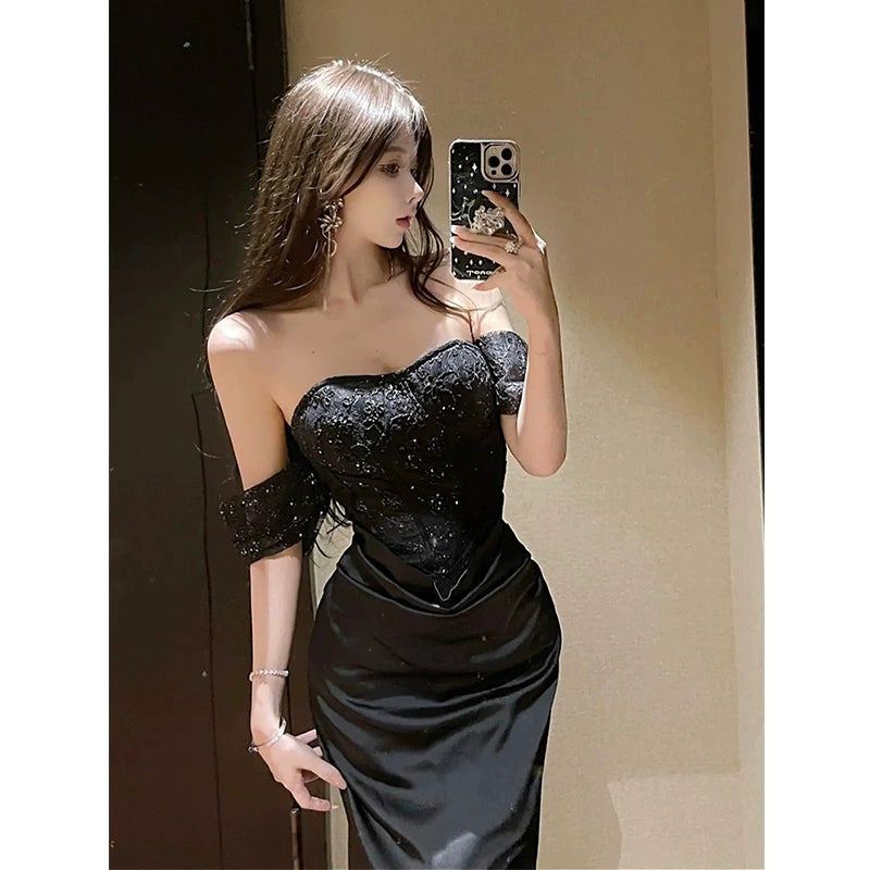 Sexy heavy-duty lace bodycon dress, hot girl strapless  G012