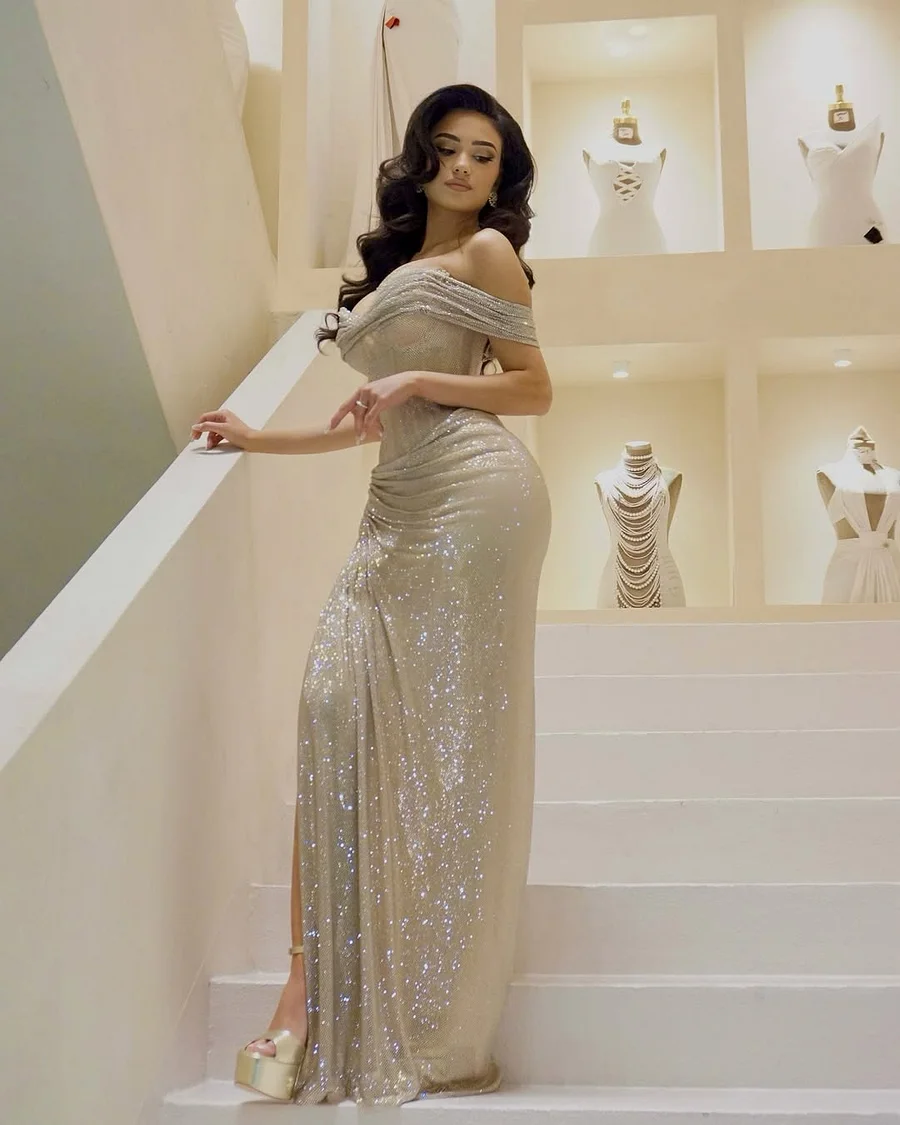 Off the Shoulder Sleeveless Long Mermaid Prom Dress With Split cg26125
