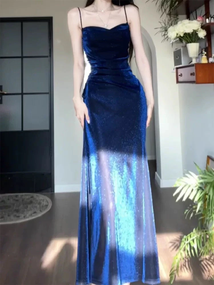 Blaues langes Ballkleid Abendkleid zum 21. Geburtstag cg26107