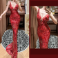 V Neck Red Mermaid Prom Party Dress Sexy Beading Evening Dress cg26315