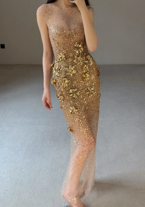 Gold Sequin Prom Party Dress Sparkle Evening Dress 22nd Birthday Outfit  cg26247
