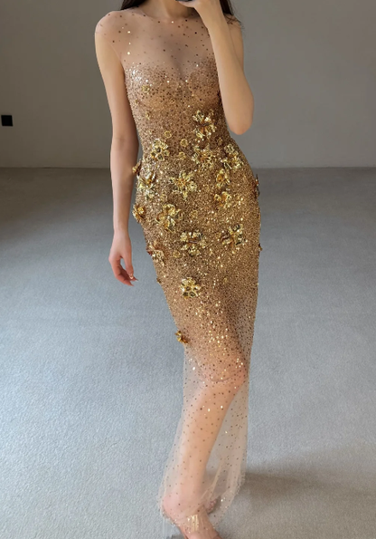 Gold Sequin Prom Party Dress Sparkle Evening Dress 22nd Birthday Outfit  cg26247
