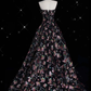 Fashion Ball Gown Strapless Black Floral Floor Length Evening Dress Prom Dresses cg26240