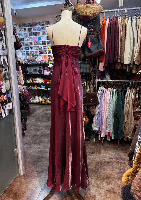 Spaghetti Straps Burgundy Vintage Prom Party Dress Evening Dress cg26349
