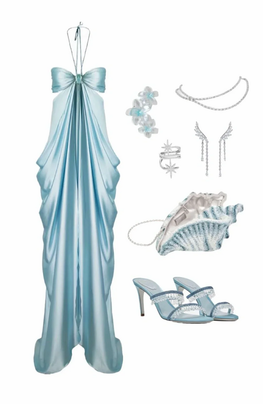 Hater Neck Blue Long Prom Dress Satin Evening Dress 21st Birthday Outfit cg26105