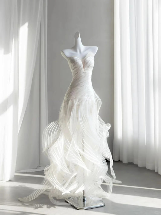 Classy Wedding Dress White Mermaid Ruffles Bridal Gowns CY0001