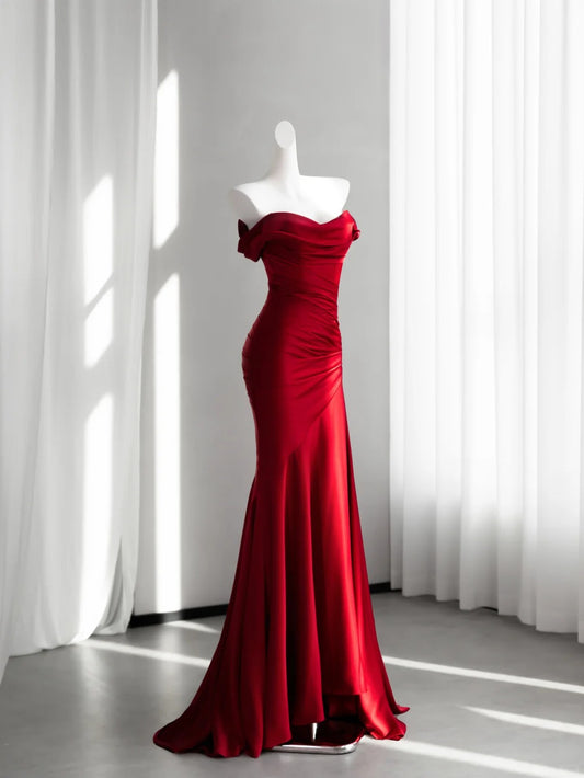 Charming Satin Prom Dress Red Mermaid Evening Dress CY0003