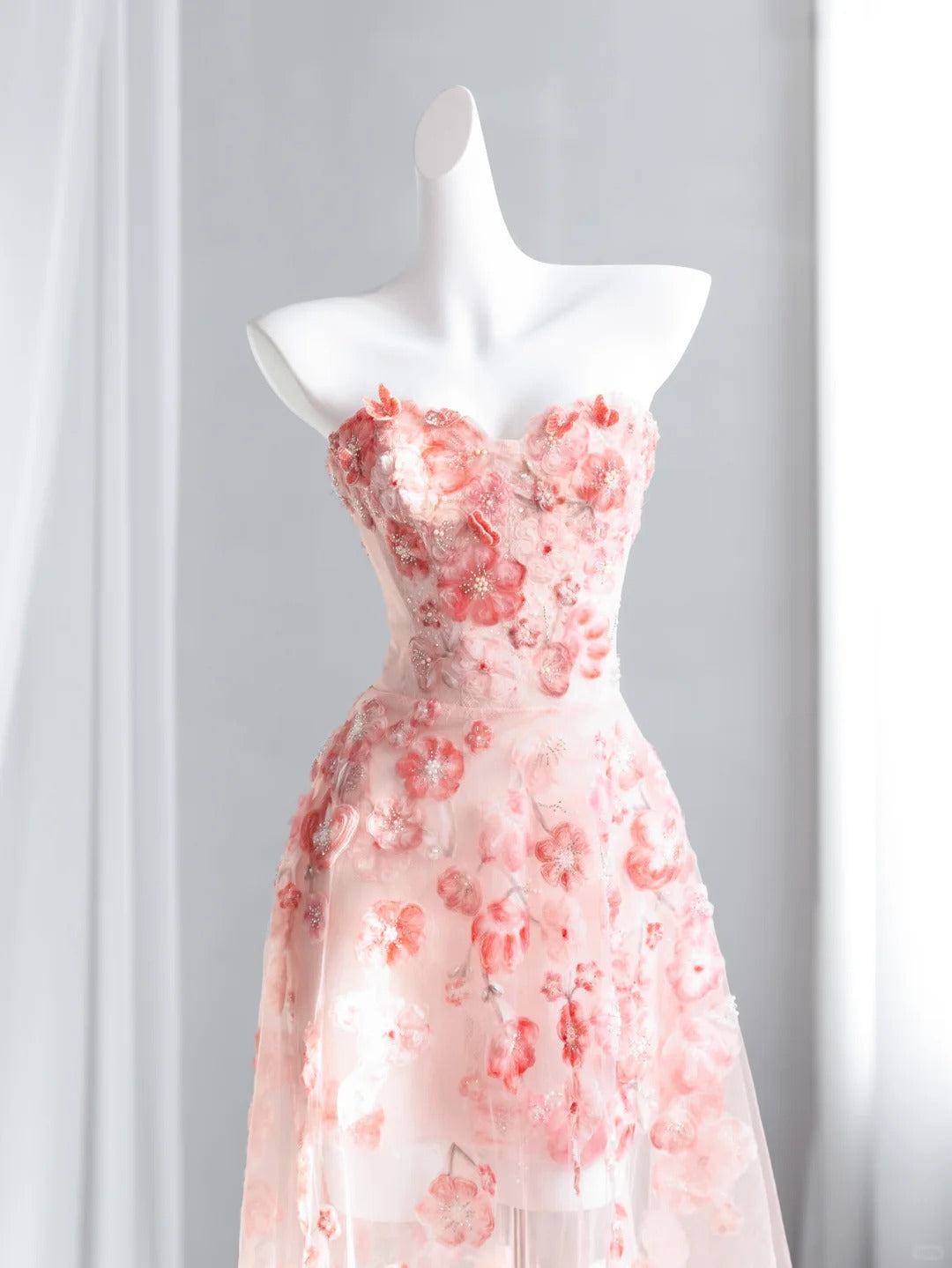 Sweet Pink Appliques Prom Dress Strapless Sequins A-Line Evening Dress CY0007