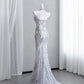 Ethereal Strapless Light Blue Prom Dress Beading Sequins Mermaid Evening Dress CY0008