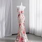 Dopamine Style Floral Pink Prom Dress Appliques Spaghetti Straps Mermaid Evening Dress CY0009