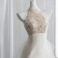 Elegant Halter Neck White Prom Dress 3D Appliques Satin Mermaid Evening Dress CY0011