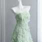 Vibrant Sequins Green Prom Dress Strapless A-Line Floral Evening Dress CY0012
