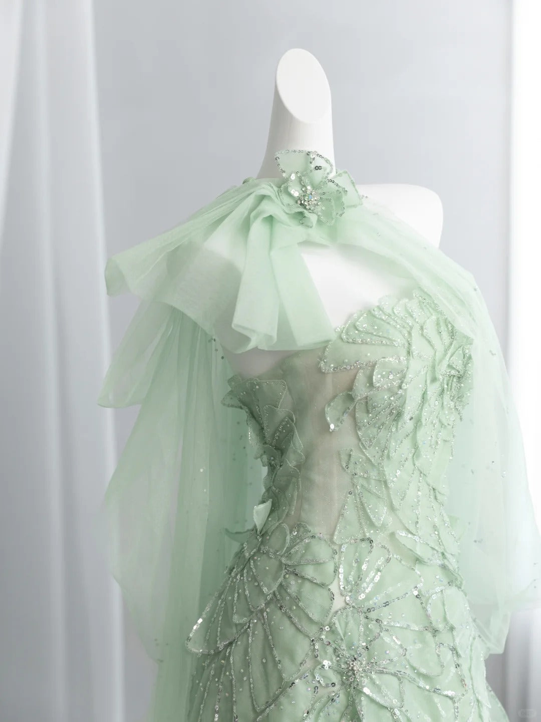 Vibrant Sequins Green Prom Dress Strapless A-Line Floral Evening Dress CY0012