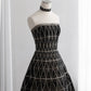 Chic Strapless A-Line Prom Dress Black Plaid Sequins Evening Dress CY0013