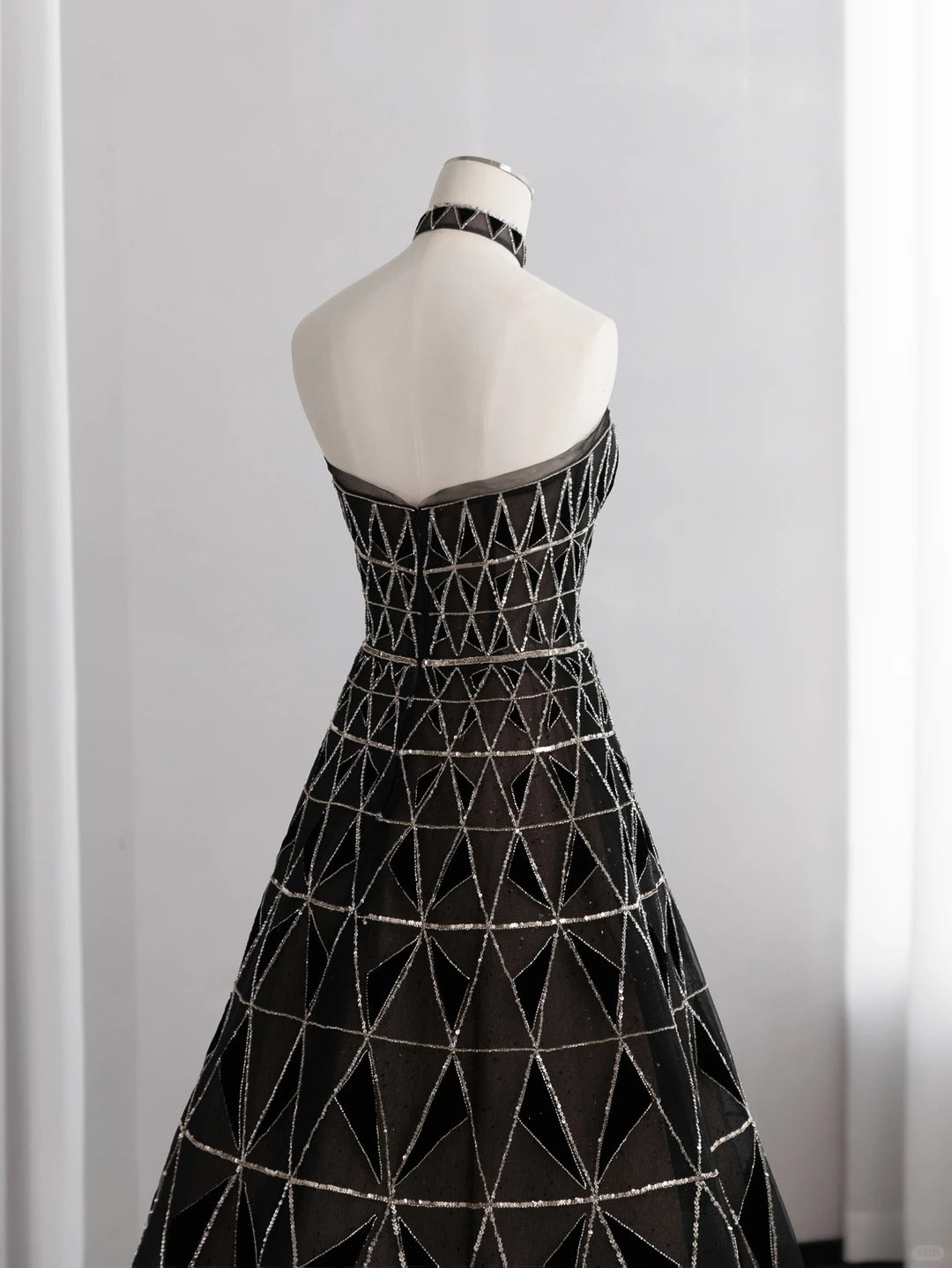 Chic Strapless A-Line Prom Dress Black Plaid Sequins Evening Dress CY0013