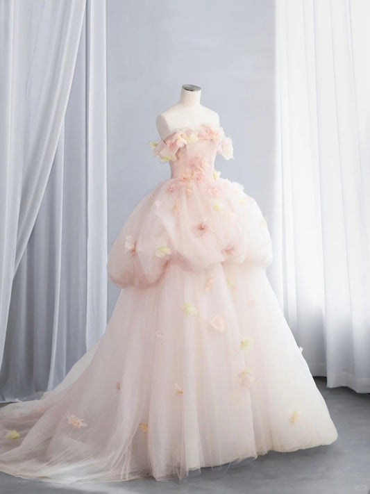 Cute Off-the-Shoulder Pink Sweet 16 Dress Appliques Sequins A-Line Party Dress CY0014