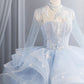 Lavendelfarbenes Tüllkleid mit V-Ausschnitt und Lagen, langes Sweet 16-Kleid, hellviolettes Ballkleid, Partykleid cg19681